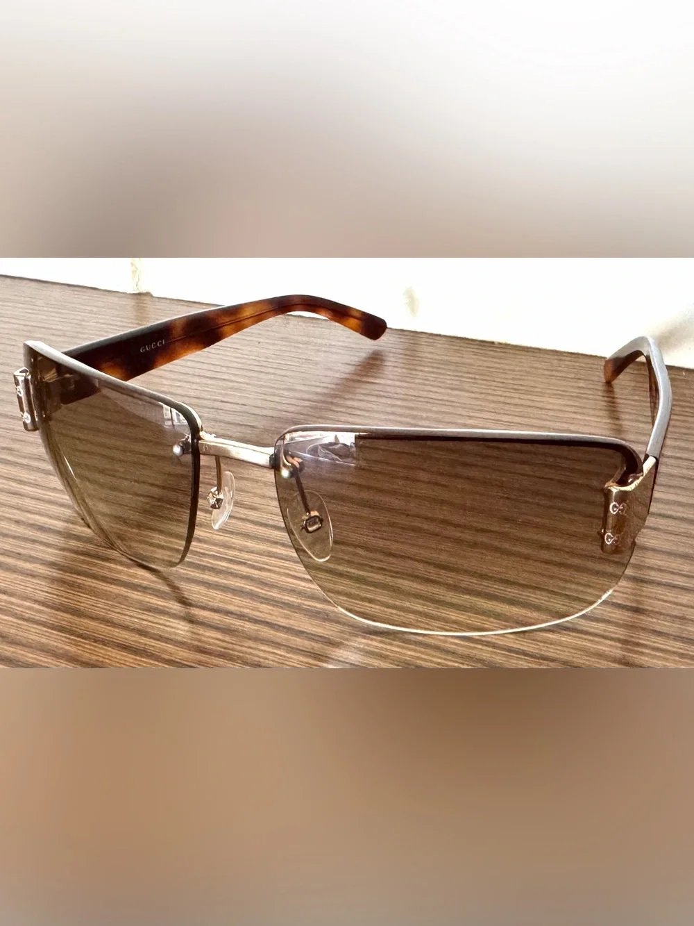 GUCCI GG 1798/S Rimless Sunglasses Tortoise Gold Brown Y2K + Cloth & Case